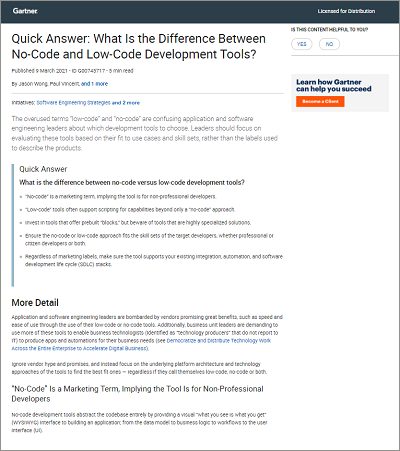 Gartner: What Is the Difference Between No-Code and Low-Code Development Tools?