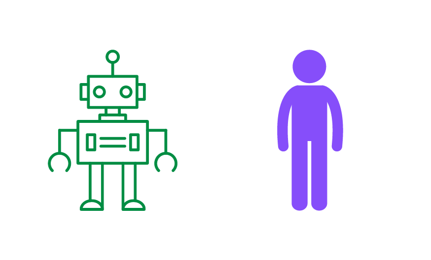 an illustration of a robot and a human, symbolizing how the two work together in hyperautomation