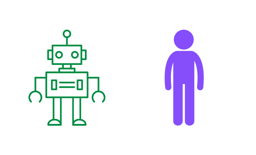 an illustration of a robot and a human, symbolizing how the two work together in hyperautomation