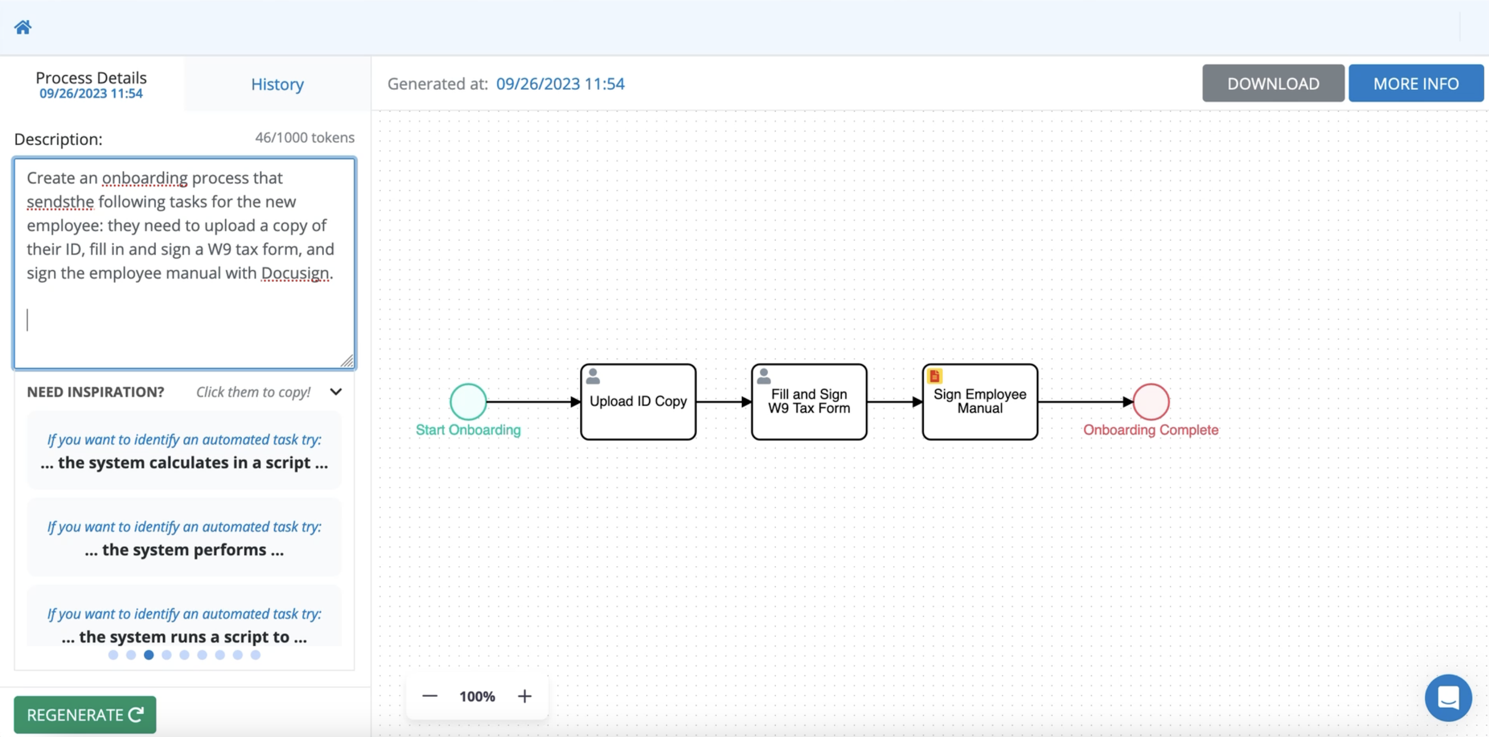 Example of ProcessMaker text-to-process feature