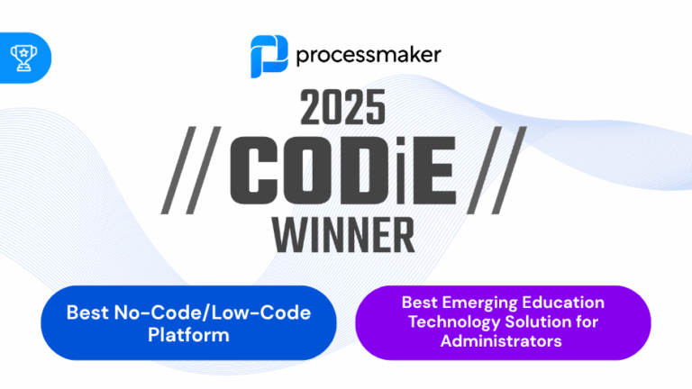 ProcessMaker wins two 2025 CODiE Awards in recognition of its Transfer Credit Evaluation (TCE) solution and low-code platform.